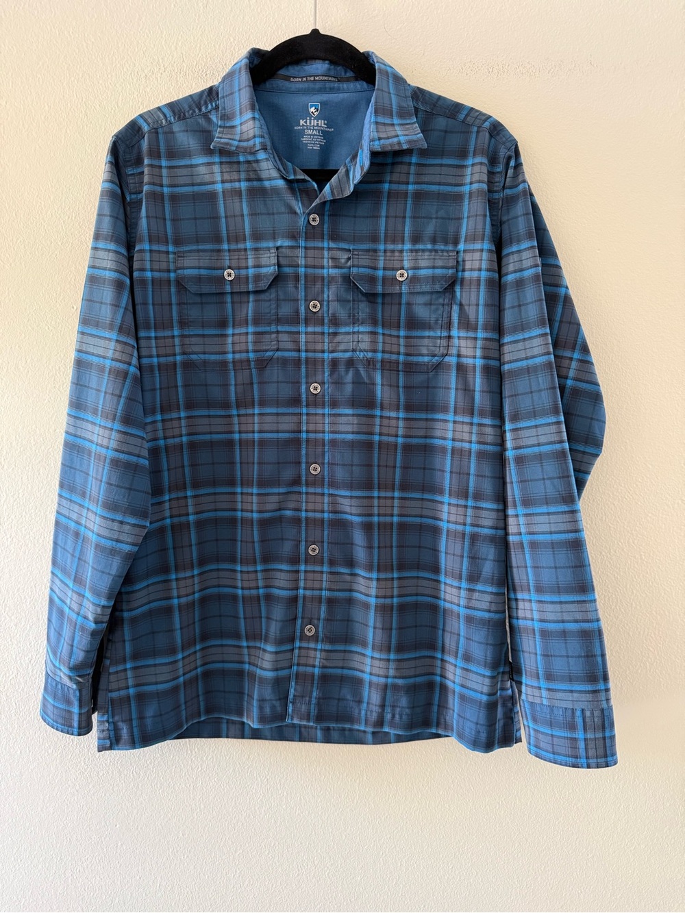 Kuhl Men's Lightweight Blue Plaid Button-Down Shirt Pockets